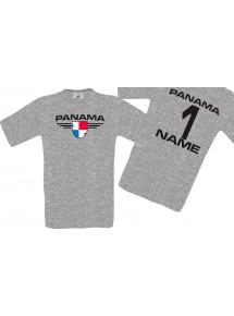 Man T-Shirt Panama Wappen mit Wunschnamen und Wunschnummer, Land, Länder, sportsgrey, L
