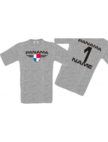 Man T-Shirt Panama Wappen mit Wunschnamen und Wunschnummer, Land, Länder, sportsgrey, L