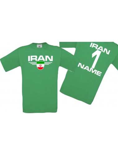 Man T-Shirt Iran Wappen mit Wunschnamen und Wunschnummer, Land, Länder, kelly, L