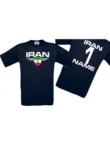 Man T-Shirt Iran Wappen mit Wunschnamen und Wunschnummer, Land, Länder, navy, L