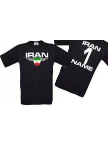 Man T-Shirt Iran Wappen mit Wunschnamen und Wunschnummer, Land, Länder, schwarz, L