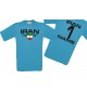 Man T-Shirt Iran Wappen mit Wunschnamen und Wunschnummer, Land, Länder, türkis, L