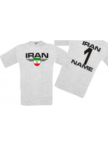 Man T-Shirt Iran Wappen mit Wunschnamen und Wunschnummer, Land, Länder, ash, L