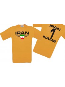 Man T-Shirt Iran Wappen mit Wunschnamen und Wunschnummer, Land, Länder, orange, L