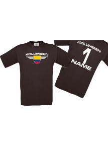 Man T-Shirt Kolumbien Wappen mit Wunschnamen und Wunschnummer, Land, Länder, braun, L