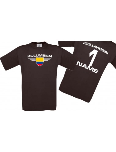 Man T-Shirt Kolumbien Wappen mit Wunschnamen und Wunschnummer, Land, Länder, braun, L
