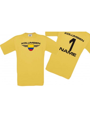 Man T-Shirt Kolumbien Wappen mit Wunschnamen und Wunschnummer, Land, Länder, gelb, L