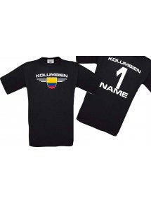 Man T-Shirt Kolumbien Wappen mit Wunschnamen und Wunschnummer, Land, Länder, schwarz, L