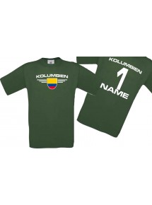 Man T-Shirt Kolumbien Wappen mit Wunschnamen und Wunschnummer, Land, Länder, gruen, L