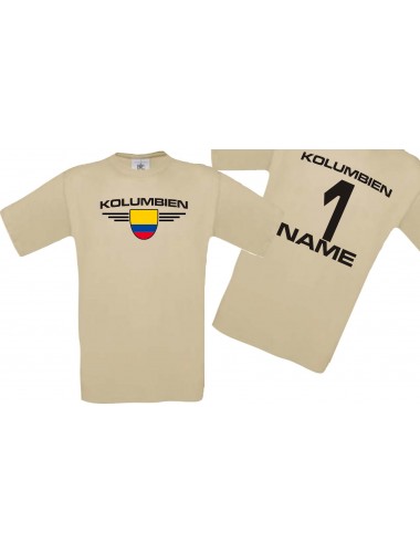 Man T-Shirt Kolumbien Wappen mit Wunschnamen und Wunschnummer, Land, Länder, khaki, L