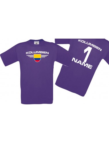 Man T-Shirt Kolumbien Wappen mit Wunschnamen und Wunschnummer, Land, Länder, lila, L