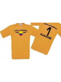 Man T-Shirt Kolumbien Wappen mit Wunschnamen und Wunschnummer, Land, Länder, orange, L