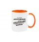 Kaffeepott beidseitig mit Motiv bedruckt Ich bin Apotheker, weil Superheld kein Beruf ist, Farbe orange