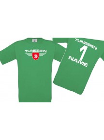 Kinder-Shirt Tunesien, Wappen mit Wunschnamen und Wunschnummer, Land, Länder, kellygreen, 104