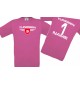 Kinder-Shirt Tunesien, Wappen mit Wunschnamen und Wunschnummer, Land, Länder, pink, 104