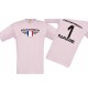 Kinder-Shirt Frankreich, Wappen mit Wunschnamen und Wunschnummer, Land, Länder, rosa, 104