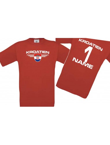 Kinder-Shirt Kroatien, Wappen mit Wunschnamen und Wunschnummer, Land, Länder, rot, 104