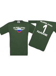 Kinder-Shirt Russland, Wappen mit Wunschnamen und Wunschnummer, Land, Länder, dunkelgruen, 104