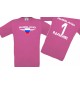 Kinder-Shirt Russland, Wappen mit Wunschnamen und Wunschnummer, Land, Länder, pink, 104