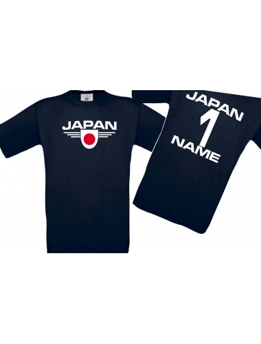 Kinder-Shirt Japan, Wappen mit Wunschnamen und Wunschnummer, Land, Länder, blau, 104