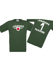 Kinder-Shirt Japan, Wappen mit Wunschnamen und Wunschnummer, Land, Länder, dunkelgruen, 104