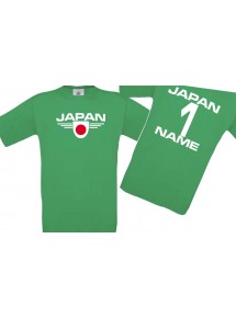 Kinder-Shirt Japan, Wappen mit Wunschnamen und Wunschnummer, Land, Länder, kellygreen, 104