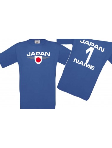 Kinder-Shirt Japan, Wappen mit Wunschnamen und Wunschnummer, Land, Länder, royalblau, 104