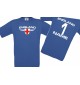 Kinder-Shirt England, Wappen mit Wunschnamen und Wunschnummer, Land, Länder, royalblau, 104
