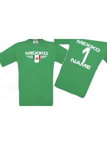 Kinder-Shirt Mexiko, Wappen mit Wunschnamen und Wunschnummer, Land, Länder, kellygreen, 104