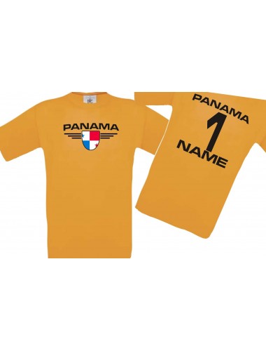 Kinder-Shirt Panama, Wappen mit Wunschnamen und Wunschnummer, Land, Länder, orange, 104