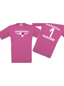 Kinder-Shirt Panama, Wappen mit Wunschnamen und Wunschnummer, Land, Länder, pink, 104