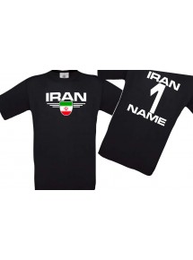 Kinder-Shirt Iran, Wappen mit Wunschnamen und Wunschnummer, Land, Länder, schwarz, 104