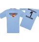Kinder-Shirt Spanien, Wappen mit Wunschnamen und Wunschnummer, Land, Länder, hellblau, 104