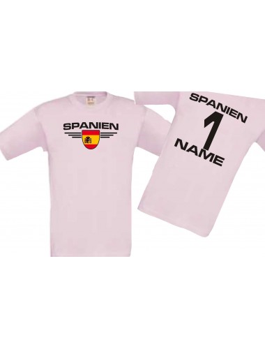 Kinder-Shirt Spanien, Wappen mit Wunschnamen und Wunschnummer, Land, Länder, rosa, 104