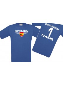 Kinder-Shirt Spanien, Wappen mit Wunschnamen und Wunschnummer, Land, Länder, royalblau, 104