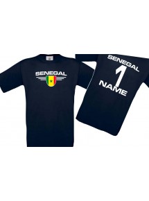 Kinder-Shirt Senegal, Wappen mit Wunschnamen und Wunschnummer, Land, Länder, blau, 104