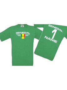 Kinder-Shirt Senegal, Wappen mit Wunschnamen und Wunschnummer, Land, Länder, kellygreen, 104