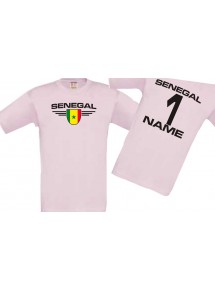 Kinder-Shirt Senegal, Wappen mit Wunschnamen und Wunschnummer, Land, Länder, rosa, 104