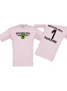 Kinder-Shirt Brasilien, Wappen mit Wunschnamen und Wunschnummer, Land, Länder