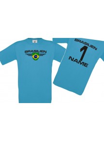 Kinder-Shirt Brasilien, Wappen mit Wunschnamen und Wunschnummer, Land, Länder, atoll, 104
