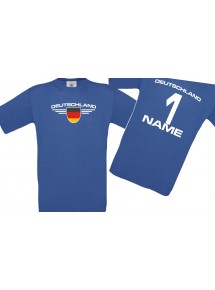 Kinder-Shirt Deutschland, Wappen mit Wunschnamen und Wunschnummer, Land, Länder, royalblau, 104