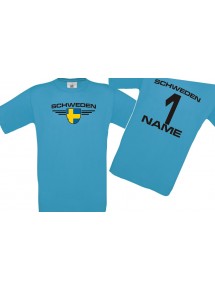 Kinder-Shirt Schweden, Wappen mit Wunschnamen und Wunschnummer, Land, Länder