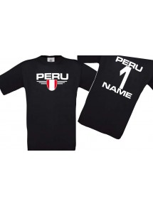Kinder-Shirt Peru, Wappen mit Wunschnamen und Wunschnummer, Land, Länder