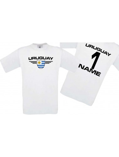 Man T-Shirt Uruguay Wappen mit Wunschnamen und Wunschnummer, Land, Länder, weiss, L