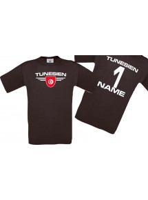 Man T-Shirt Tunesien Wappen mit Wunschnamen und Wunschnummer, Land, Länder, braun, L