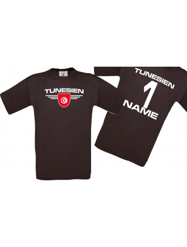 Man T-Shirt Tunesien Wappen mit Wunschnamen und Wunschnummer, Land, Länder, braun, L