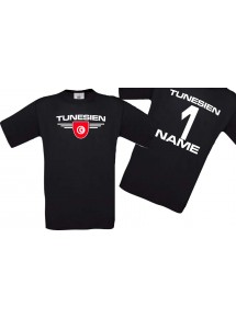 Man T-Shirt Tunesien Wappen mit Wunschnamen und Wunschnummer, Land, Länder, schwarz, L