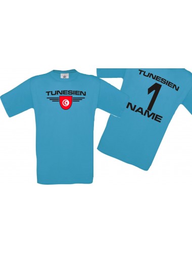 Man T-Shirt Tunesien Wappen mit Wunschnamen und Wunschnummer, Land, Länder, türkis, L