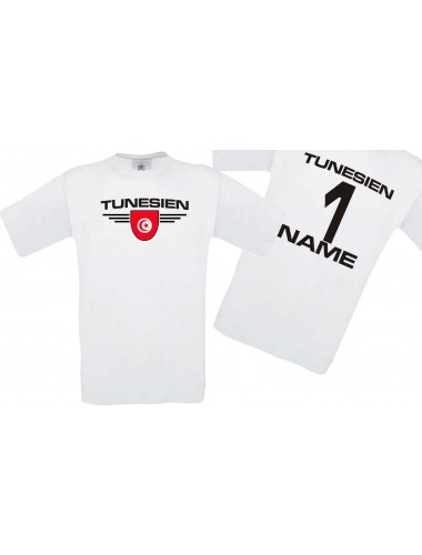 Man T-Shirt Tunesien Wappen mit Wunschnamen und Wunschnummer, Land, Länder, weiss, L