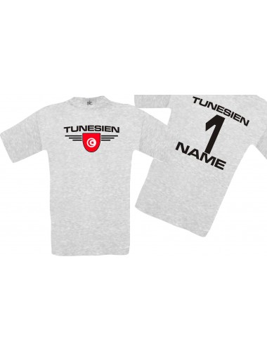 Man T-Shirt Tunesien Wappen mit Wunschnamen und Wunschnummer, Land, Länder, ash, L